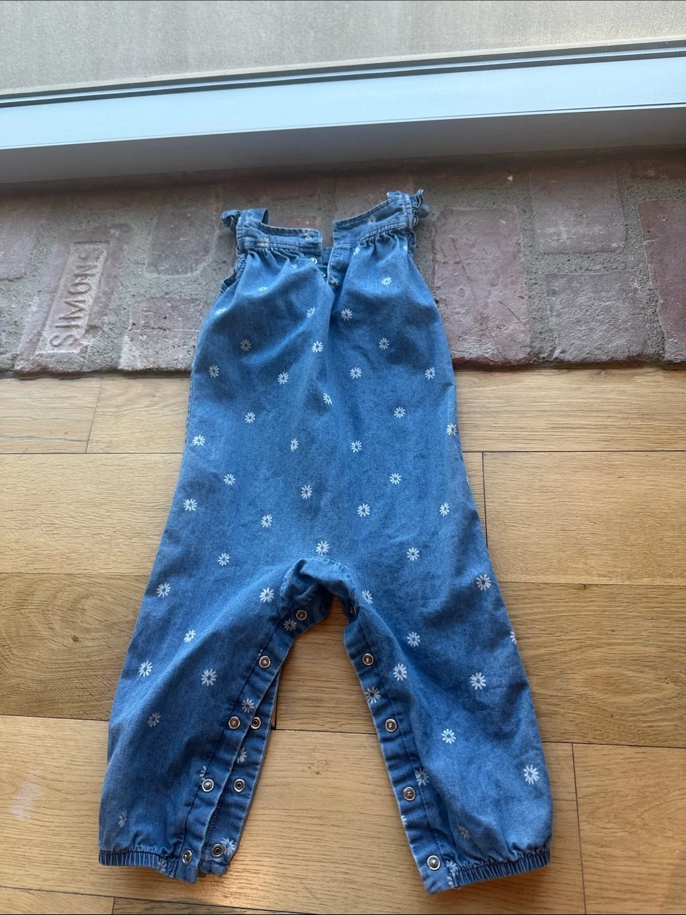Carter's Blue Denim Daisy-Print Overalls